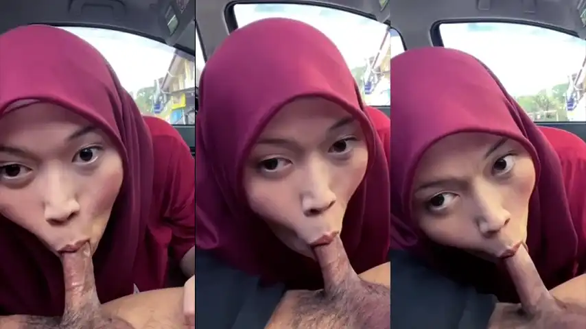 Bokep Selingkuh Tante Hijab Merah Kulum Kontol Dimobil